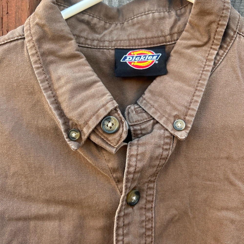 Dickies Men's Casual Tan Button Down Shirt